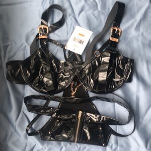 Latex / vinyl material playboy lingerie SET